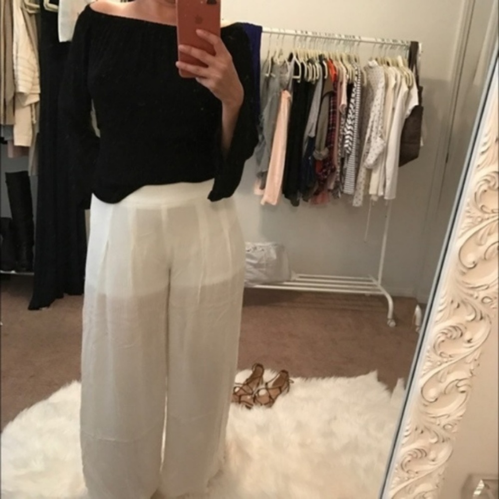 Lightweight White High Waist Palazzo Pants - Picture 2 of 5